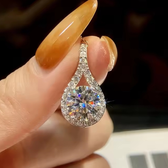 Sterling silver 5ct diamond water drop necklace - Picture 4 of 11